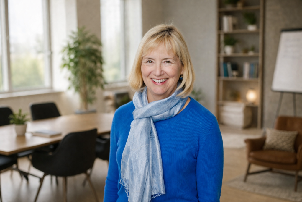 warm office portrait with confident woman