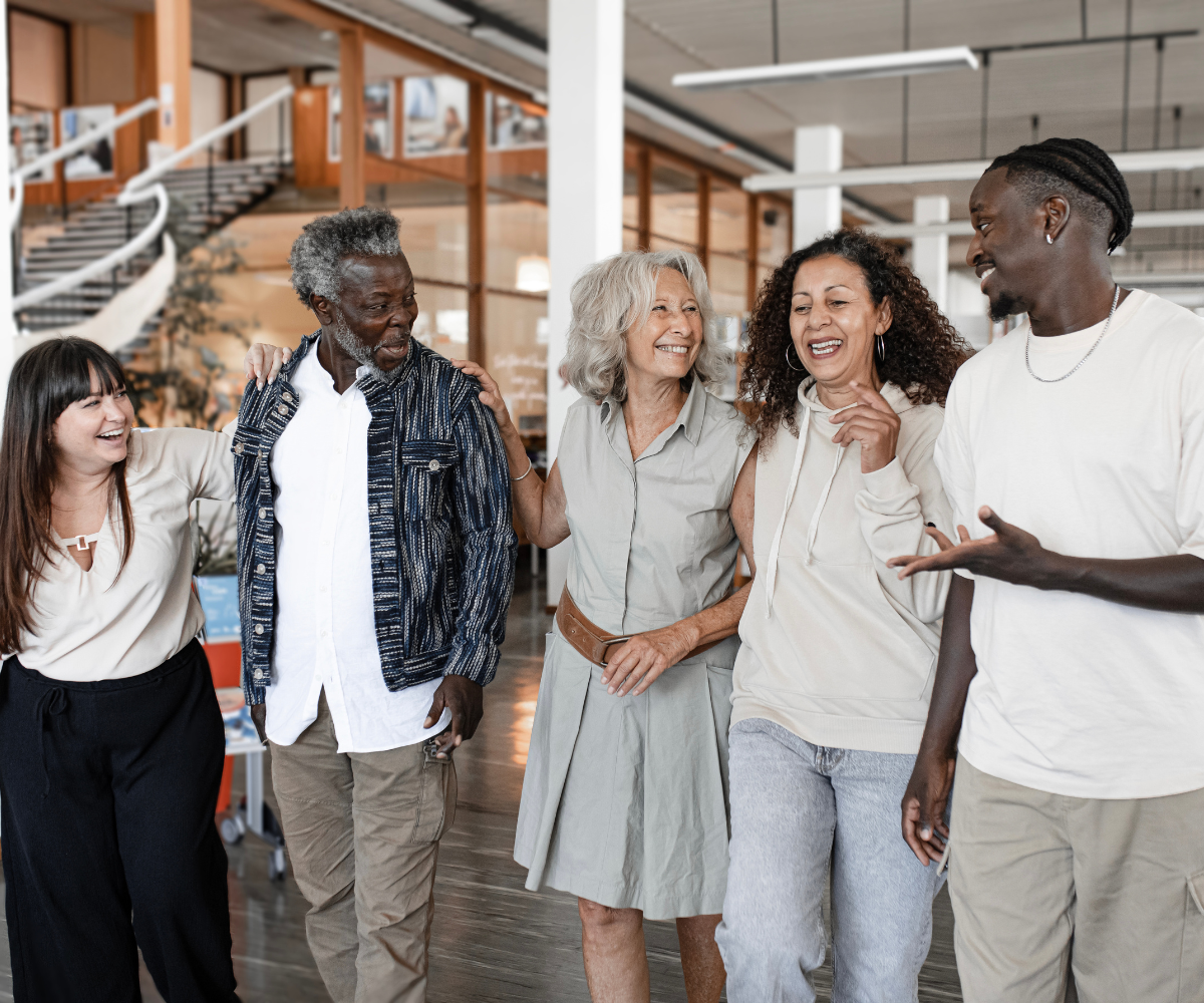 People working and collaborating together in a workplace setting